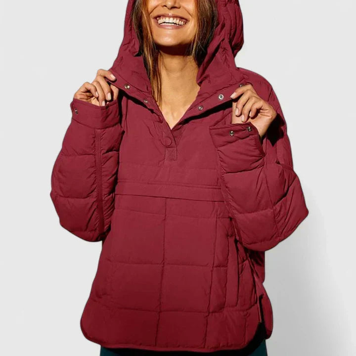 Stand Collar Quilted Half-Placket Pocket Pullover Jacket