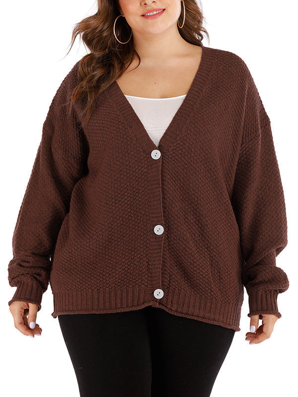 Brown V-Neck Button Front Long Sleeve Knit Cardigan Sweater 6