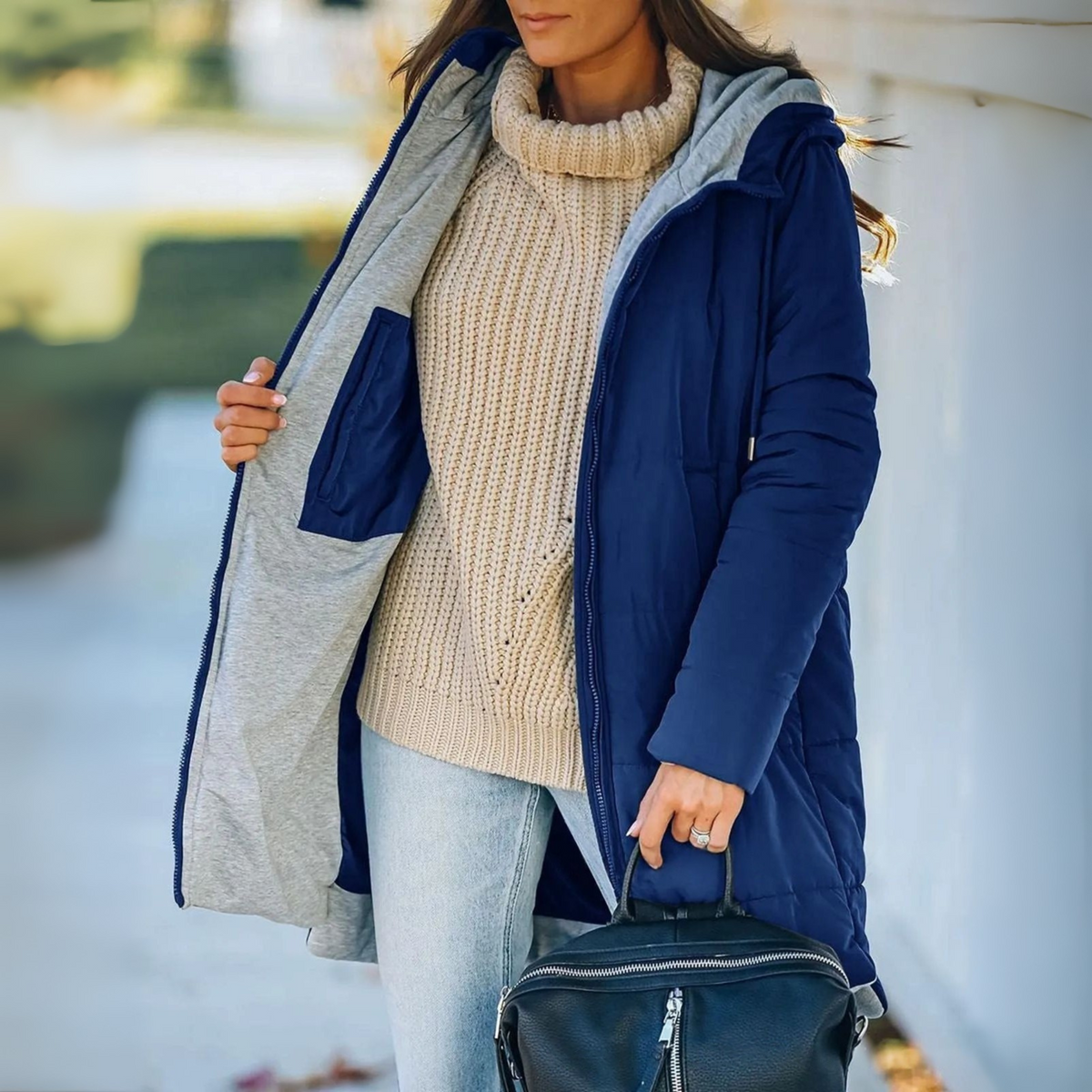 Hooded Drawstring Quilted Zip-Up Longline Puffer Coat
