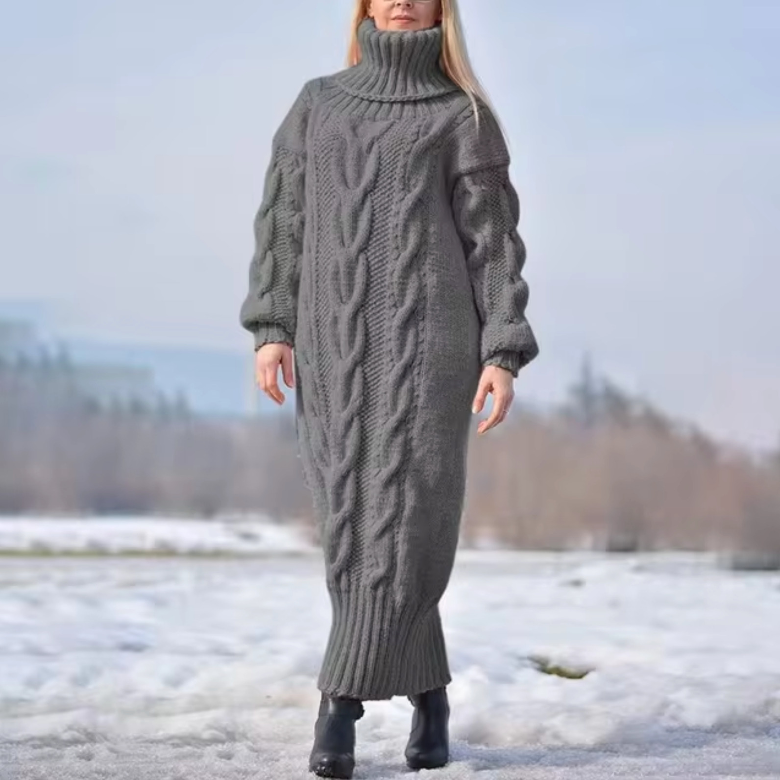 Maria Eugenia Turtleneck Sweater Vintage Inspired Dress with Premium Casual Styling