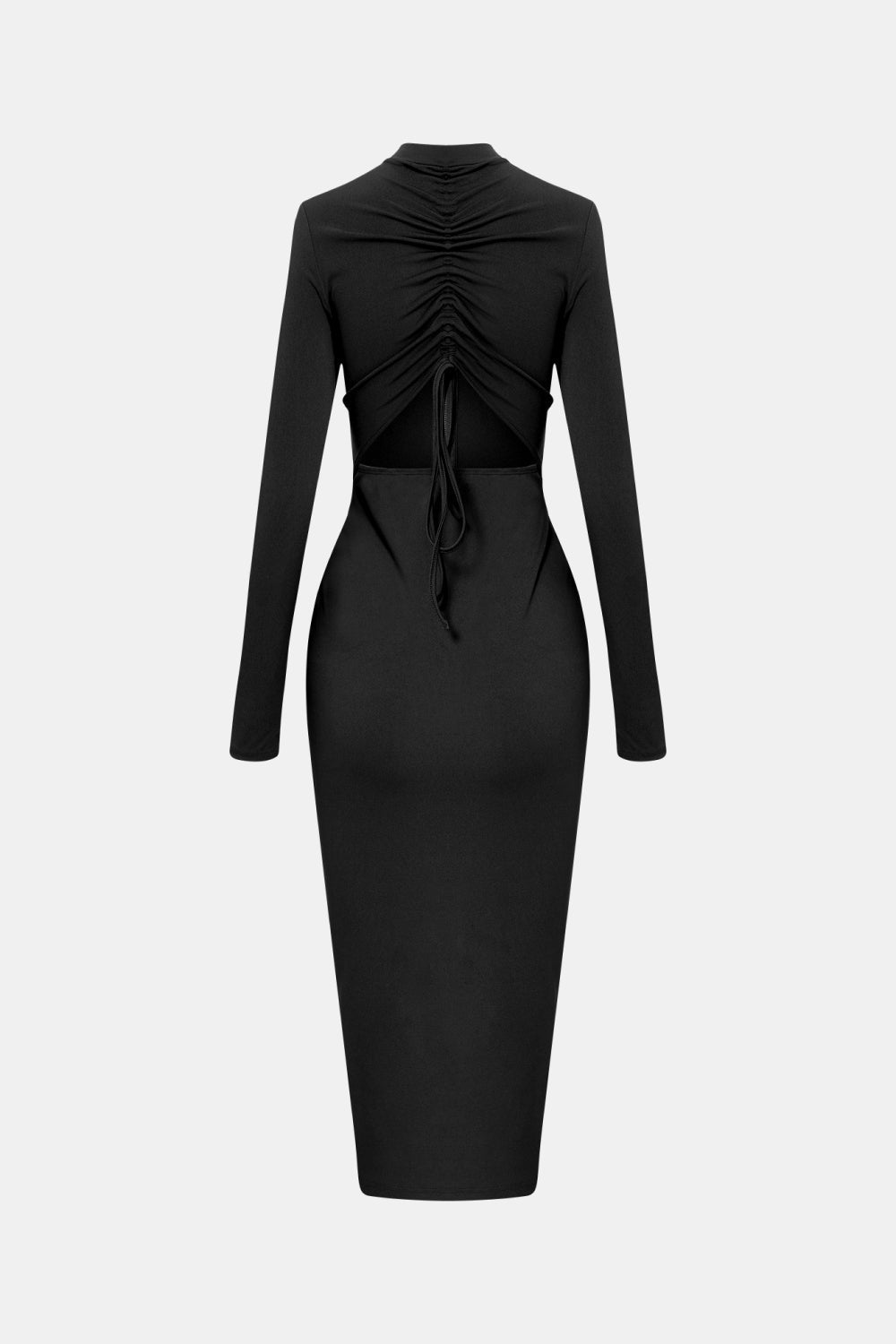 High Neck Zip Front Long Sleeve Cutout Bodycon Midi Dress