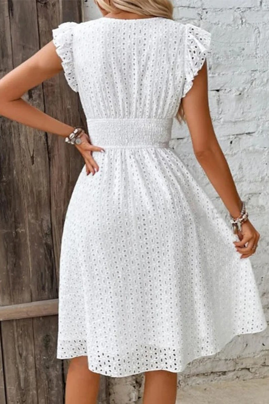 VNeck Lace Waist Mini Dress