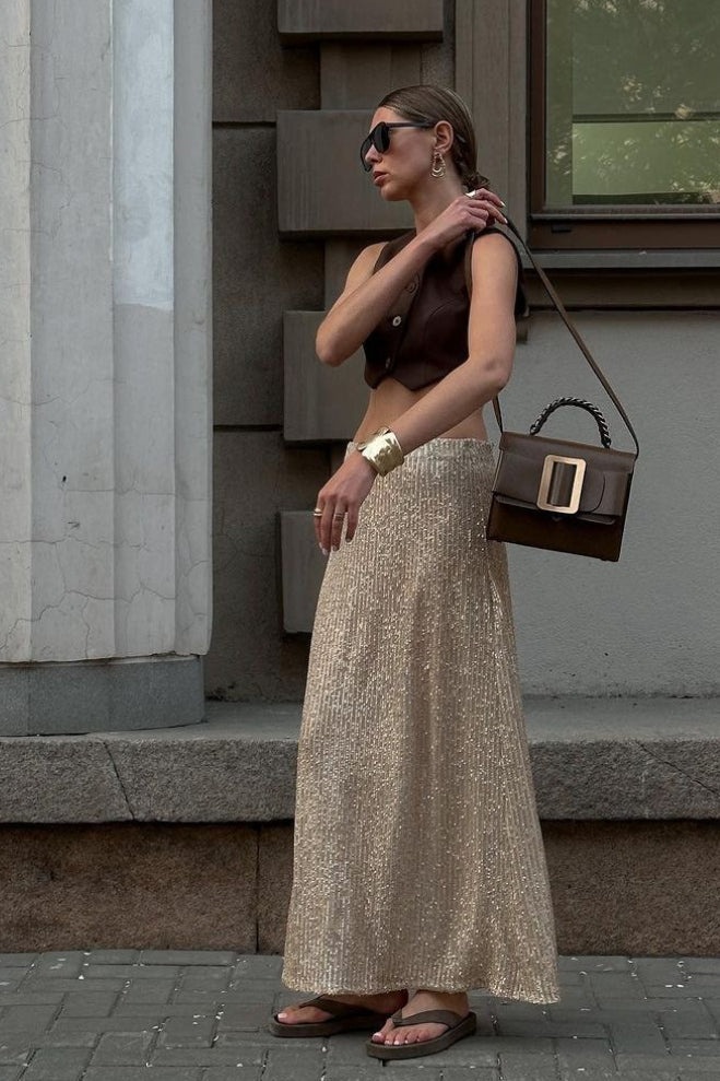 Glitter Sequin ALine Midi Skirt