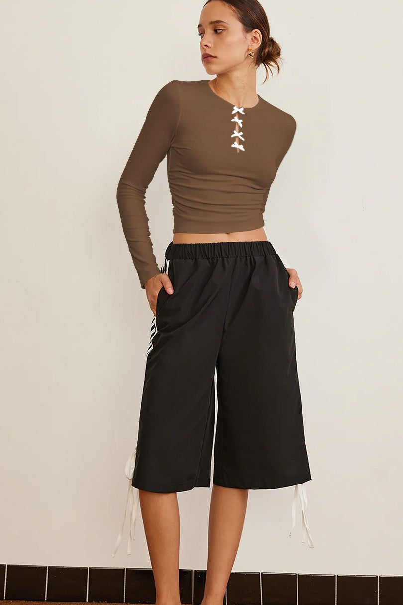 Elegant Solid Bowknot Cutout Slim Base Layer
