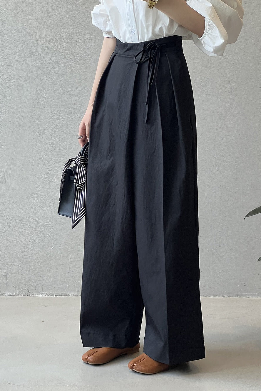 Asymmetrical Placket Tie Relaxed High Waist Long Pants