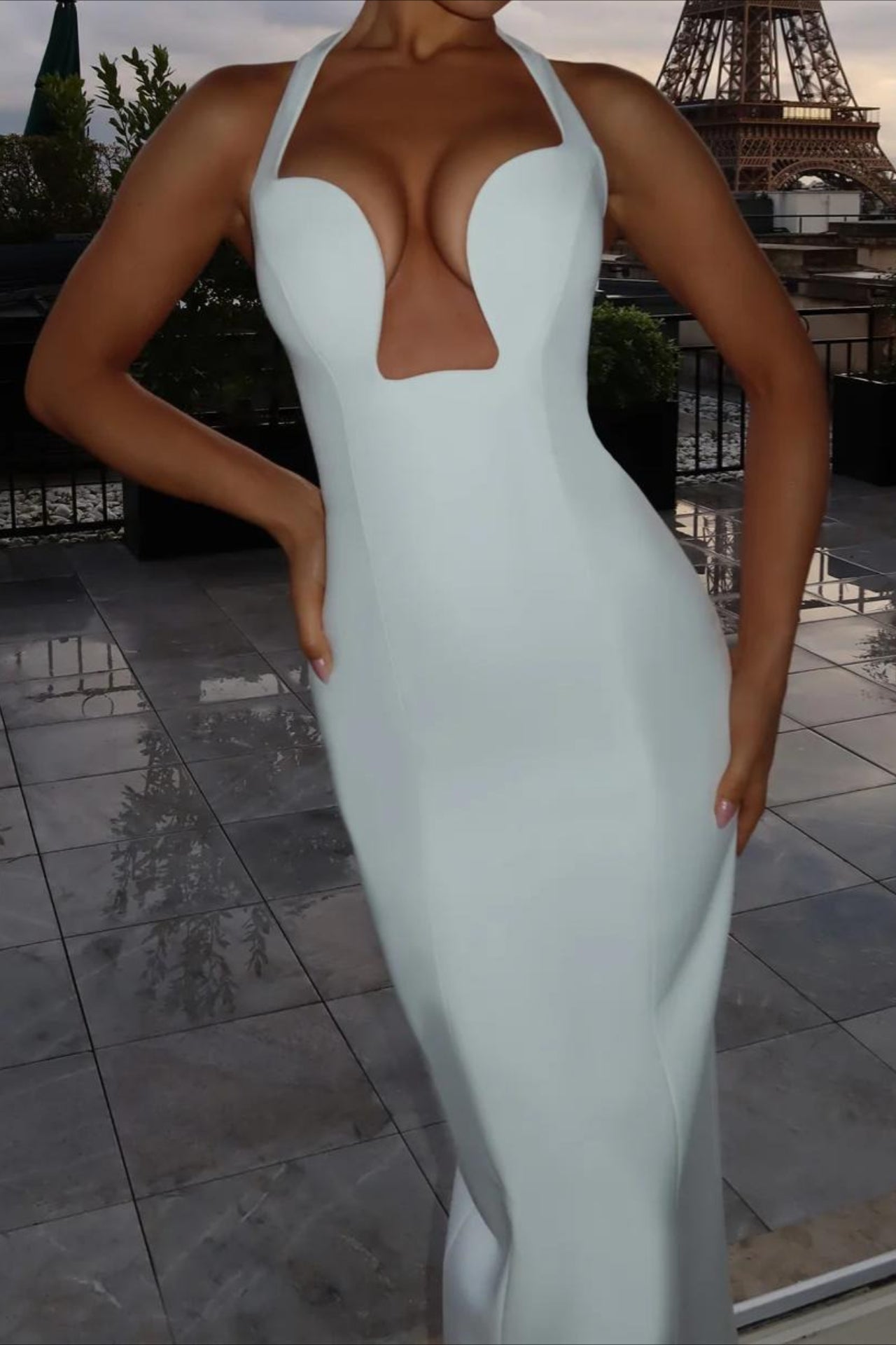 Halter Low Cut Cutout Maxi Party Dress