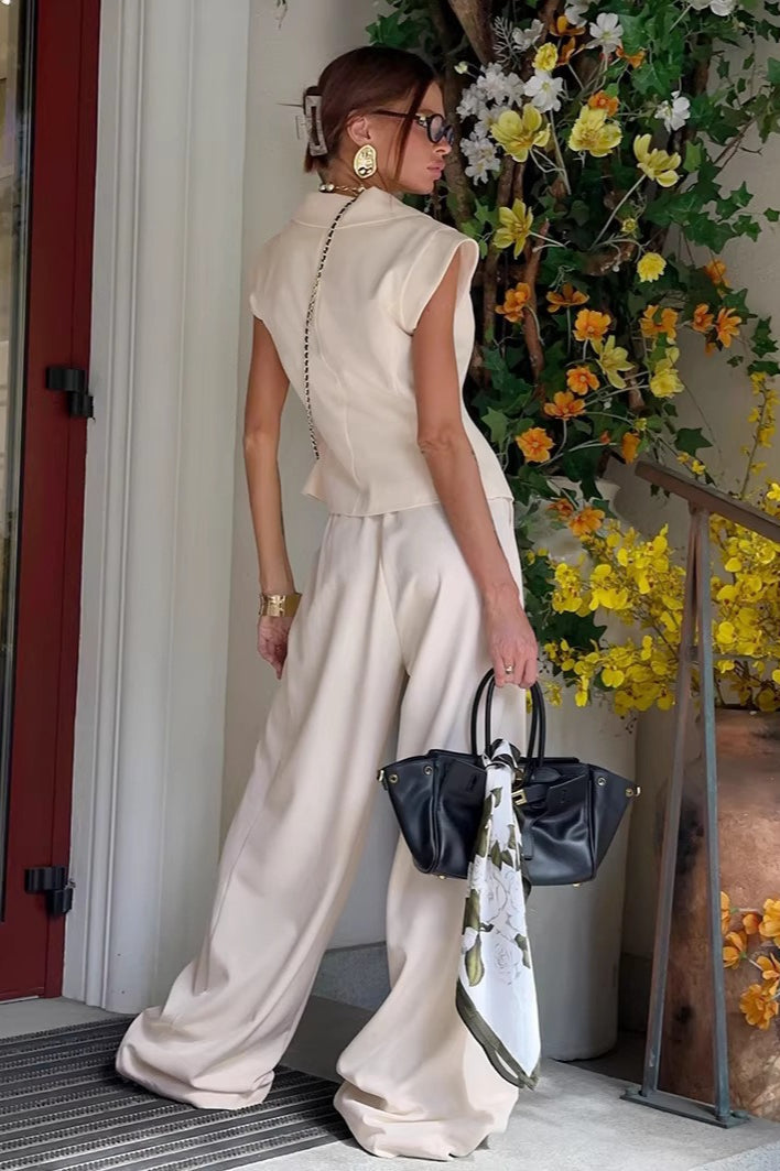 Sleeveless Lapel Two Piece Work Set