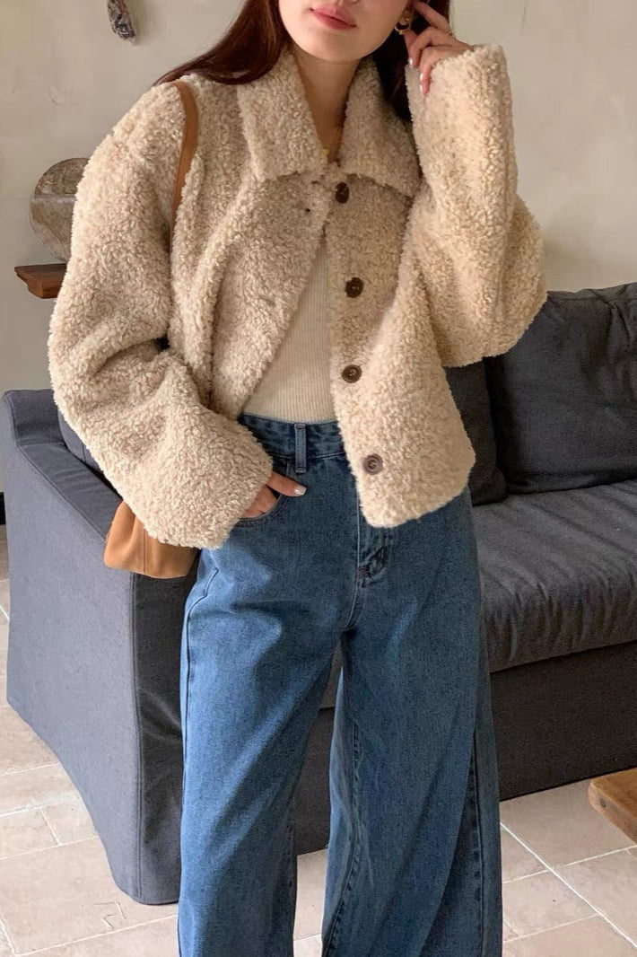 Thickened Lapel Cropped Coat