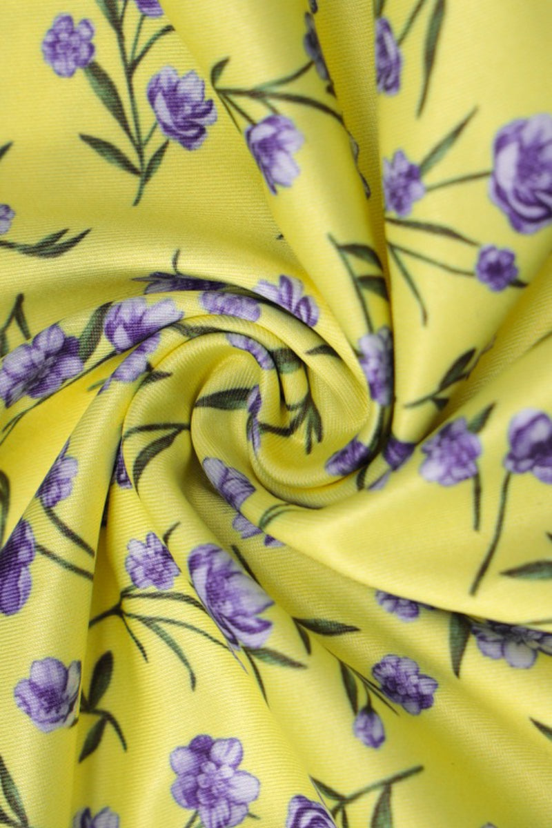 Yellow Halter Neck Backless Ditsy Floral Print High Slit Midi Dress 10