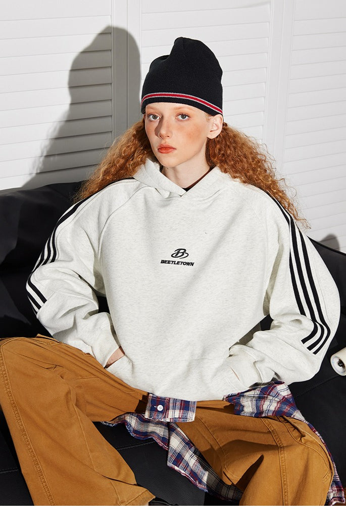 Striped Gray Raglan Sleeve Hoodie