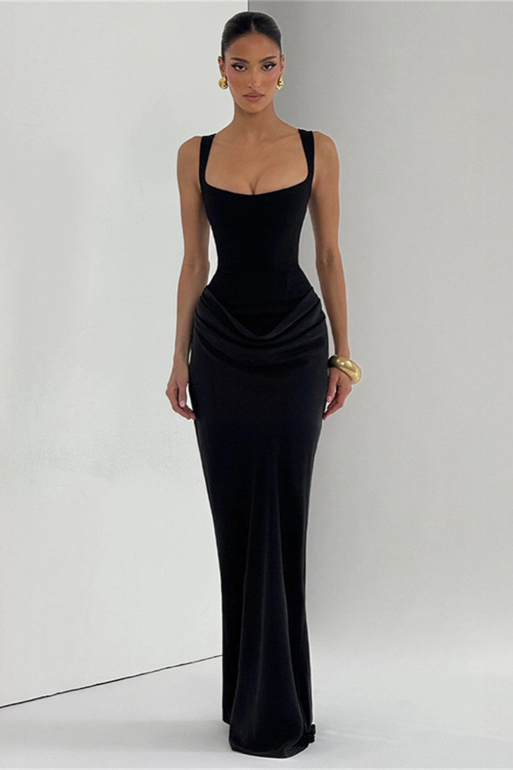 Solid Boned Waist Mermaid Maxi Slip Dress