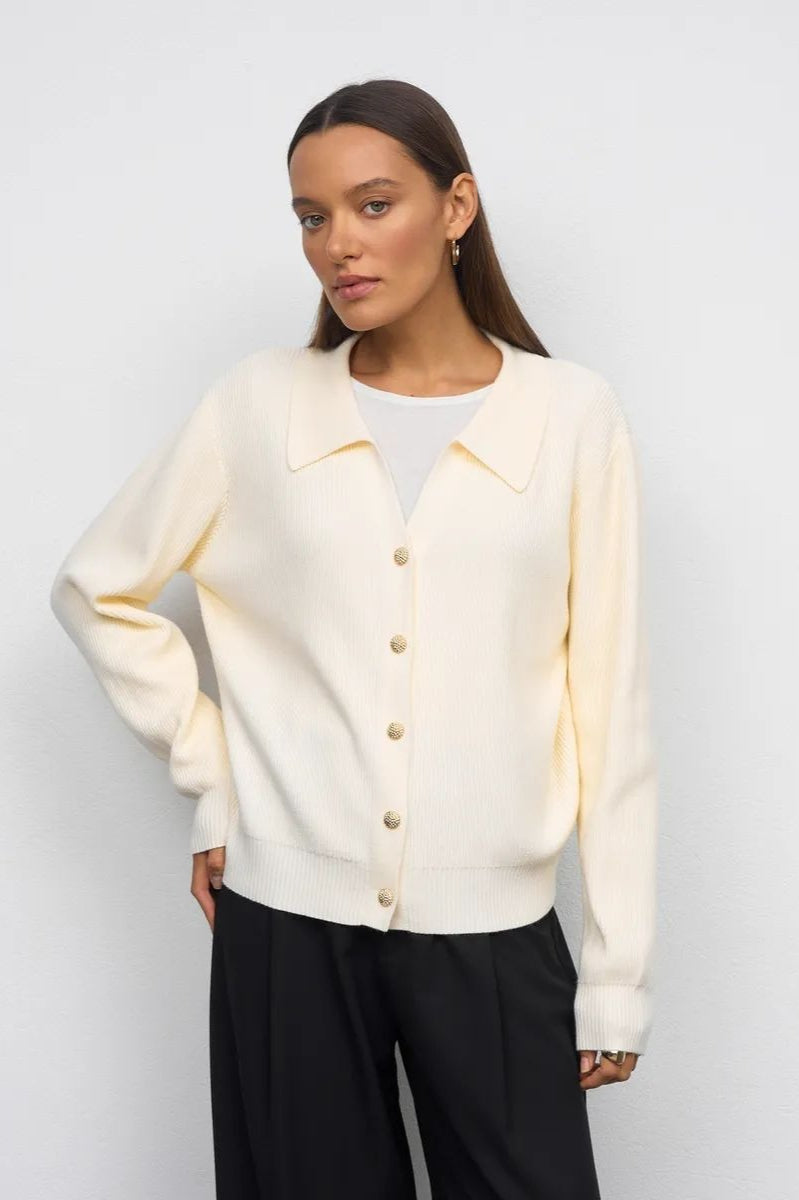 Single Button VNeck Knit Sweater