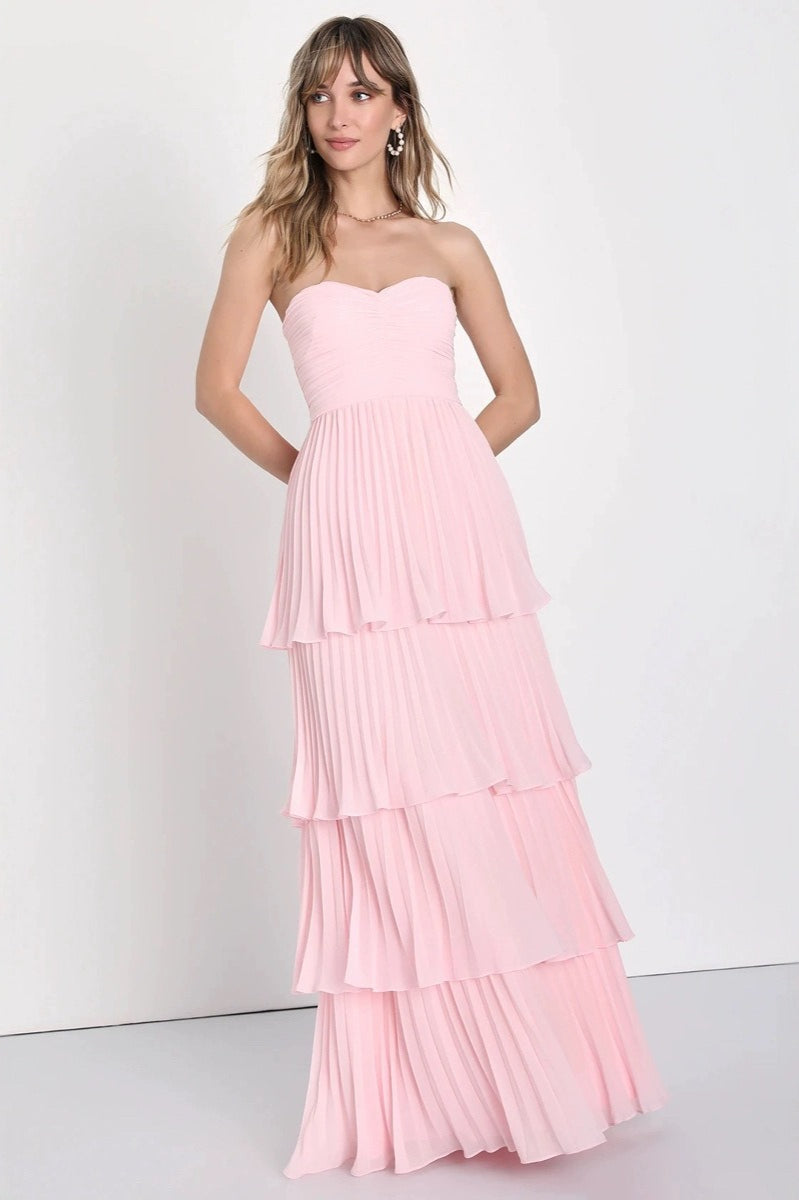 Strapless Ruched Ruffled Tiered Party Dress