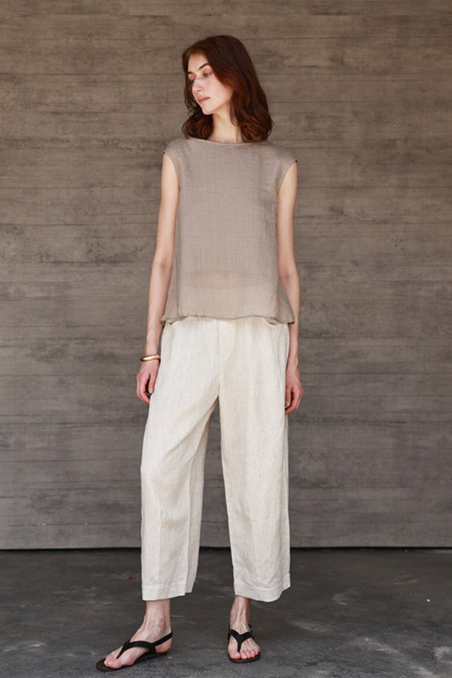 Linen Cropped Balloon Pants