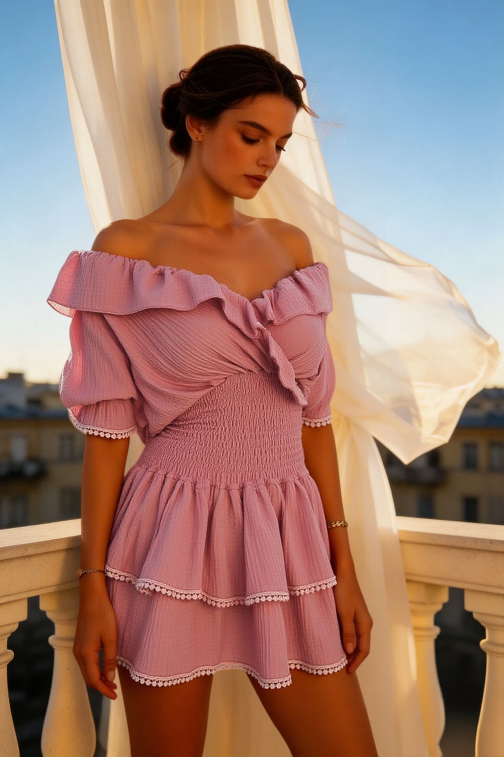 DressBetty - Summer Women Slash Neck Mini Dress