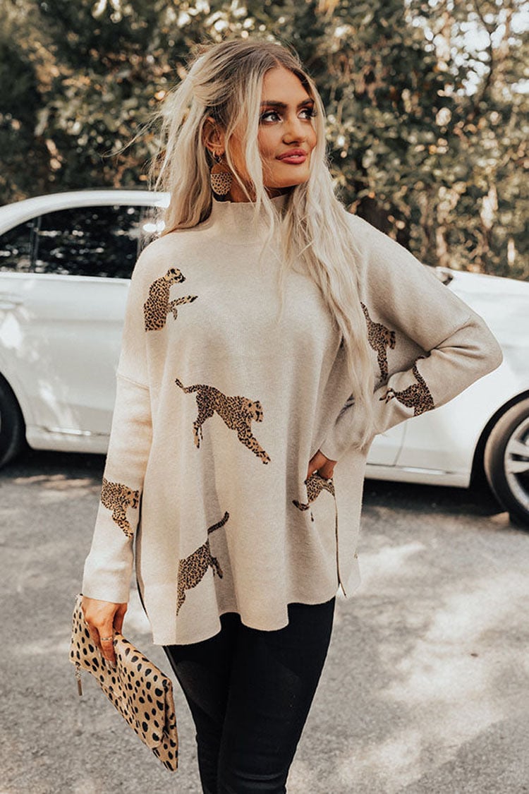 casual vintage tiger and leopard print long sleeve tops