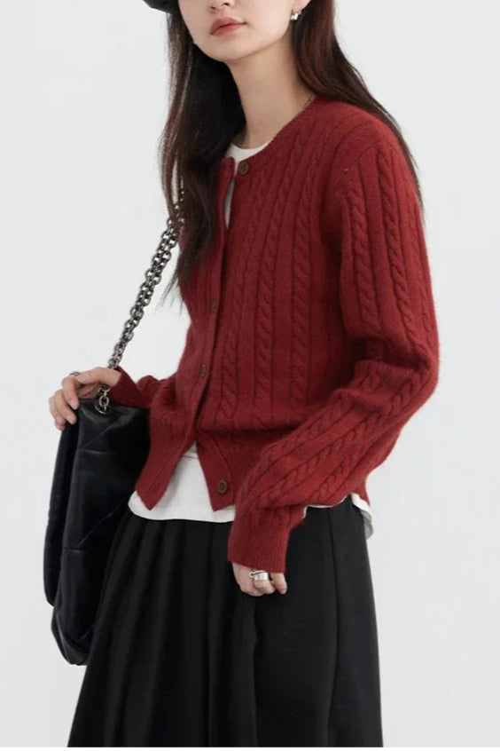 Red Twist Knit ONeck Cardigan