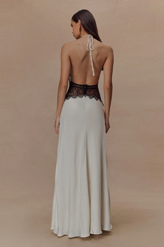 Lace V Neck Backless Cami Long Formal Dress
