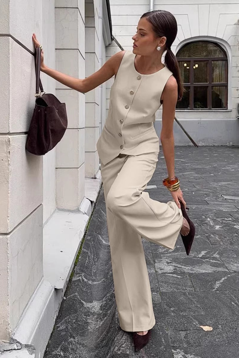Blazer Vest Wide Leg High Waist Two Piece Work Set