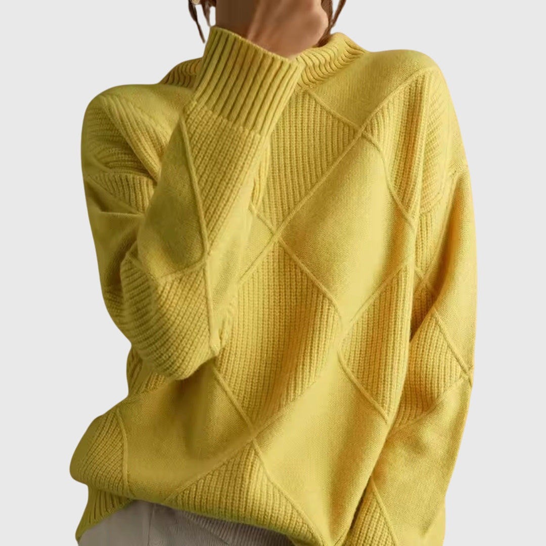 Turtleneck Diamond Textured Knit Long Sleeve Sweater
