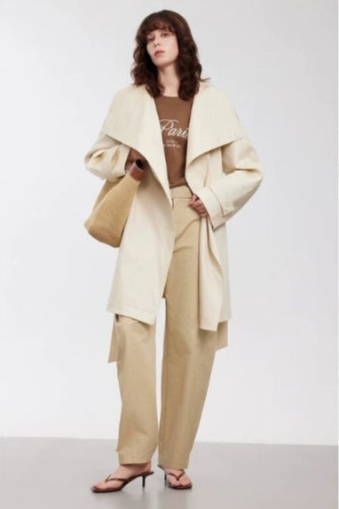 Wide Collar Single-Button Mid-Length Loose Fit Trench Coat