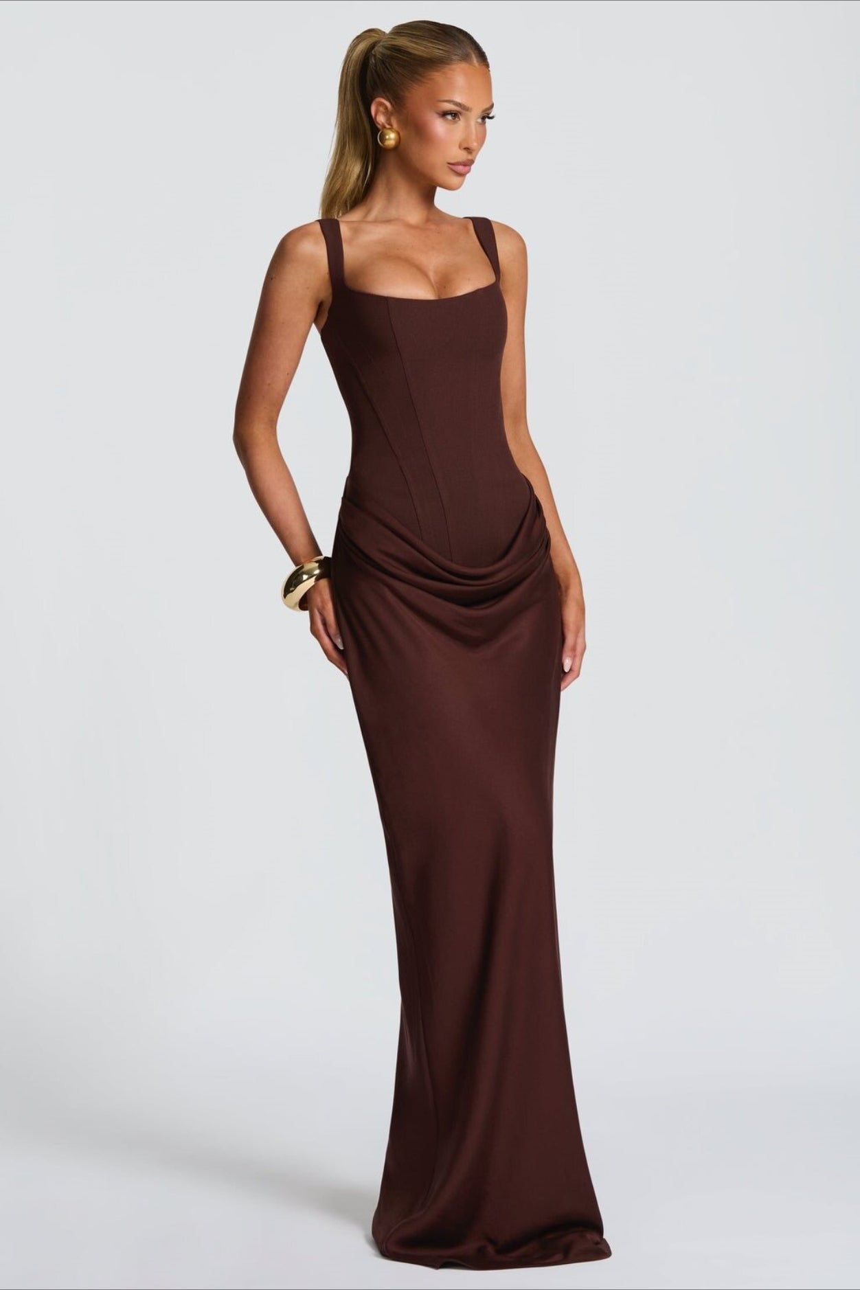 Solid Square Neck Ruched Panel Bodycon Party Dress