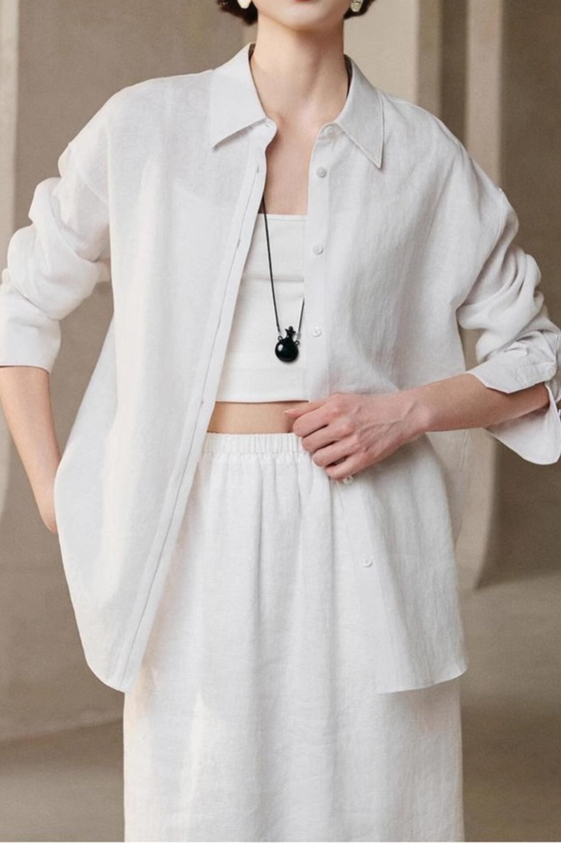 Linen Lightweight Button Down Blouse