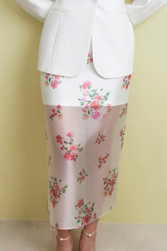 High-Waist Floral Straight Skirt
