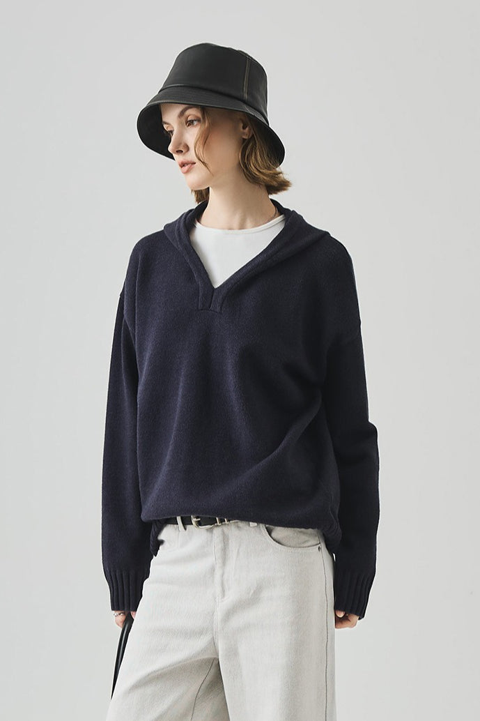 Slouchy VNeck Hooded Sweater