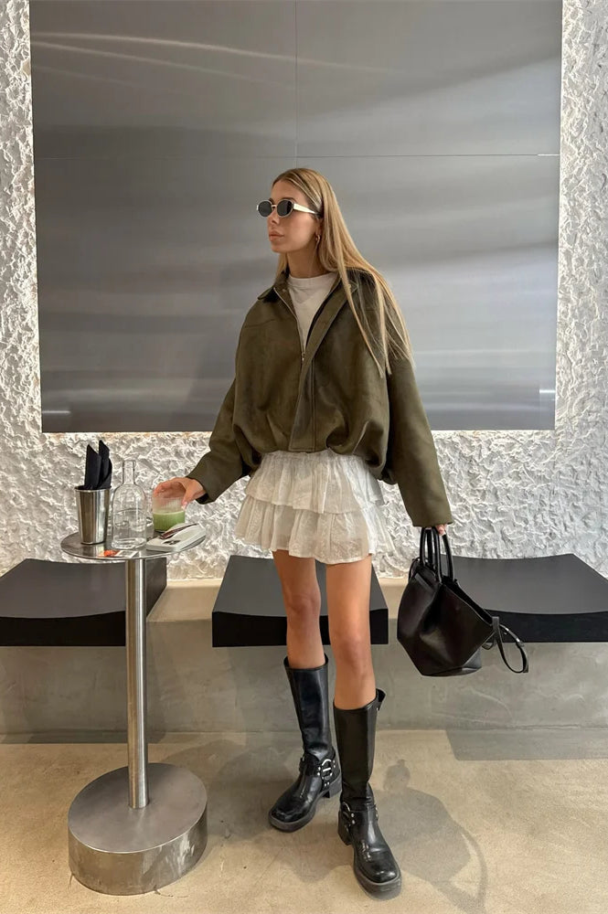 Suede Cropped ZipUp Jacket