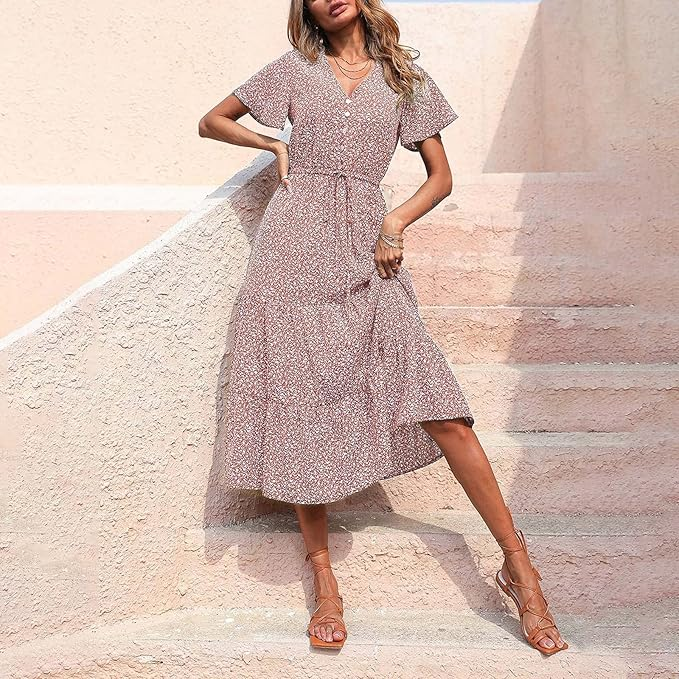 Nimue Midi Dress with Buttons for Women Modern Trendy Look