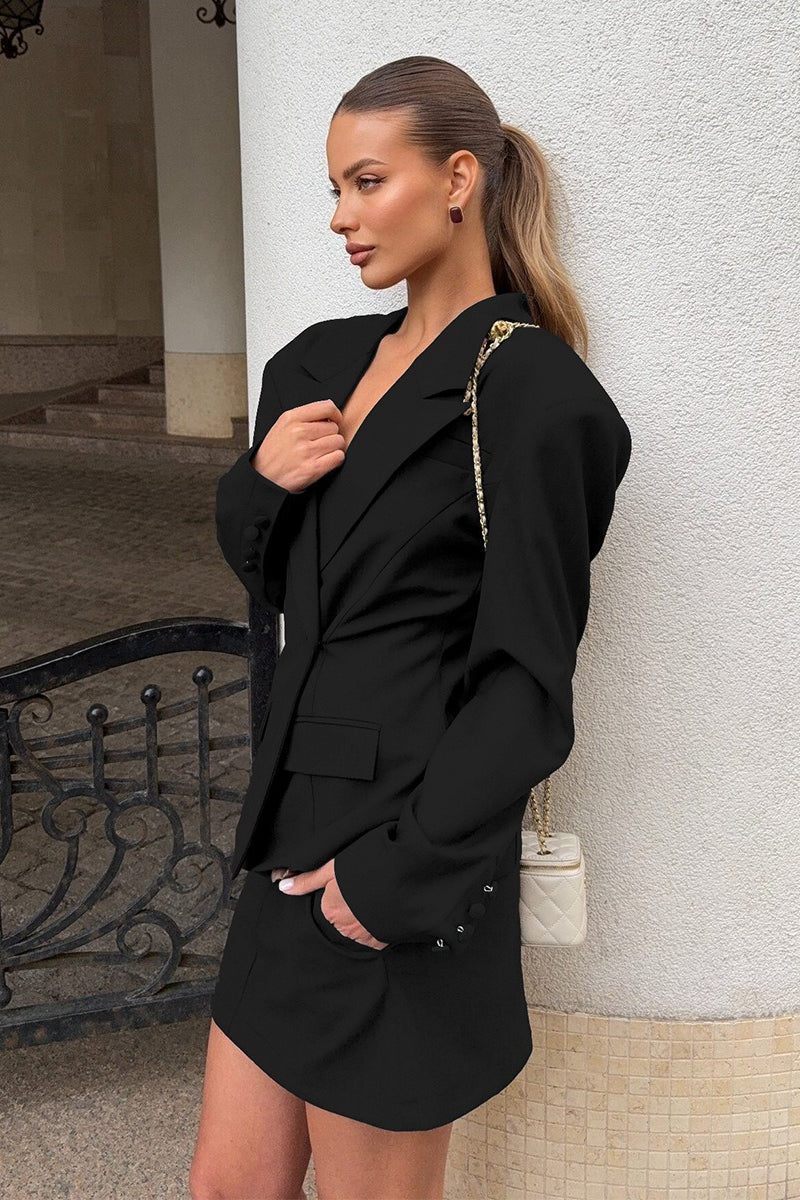 VNeck Single Button Waist Tie Blazer