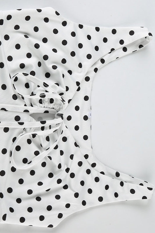 Polka Dot Contrast V Neck Sleeveless Crop Top