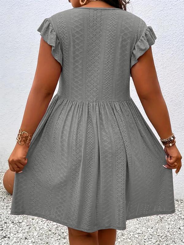 Crisscross V-Neck Flutter Sleeve Eyelet Babydoll Mini Dress