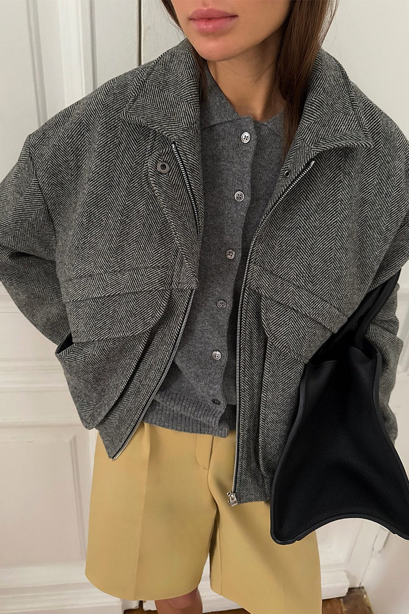 Herringbone Stand Collar Coat