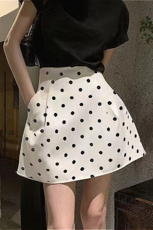 French Style HighWaisted Polka Dot Mini Skirt