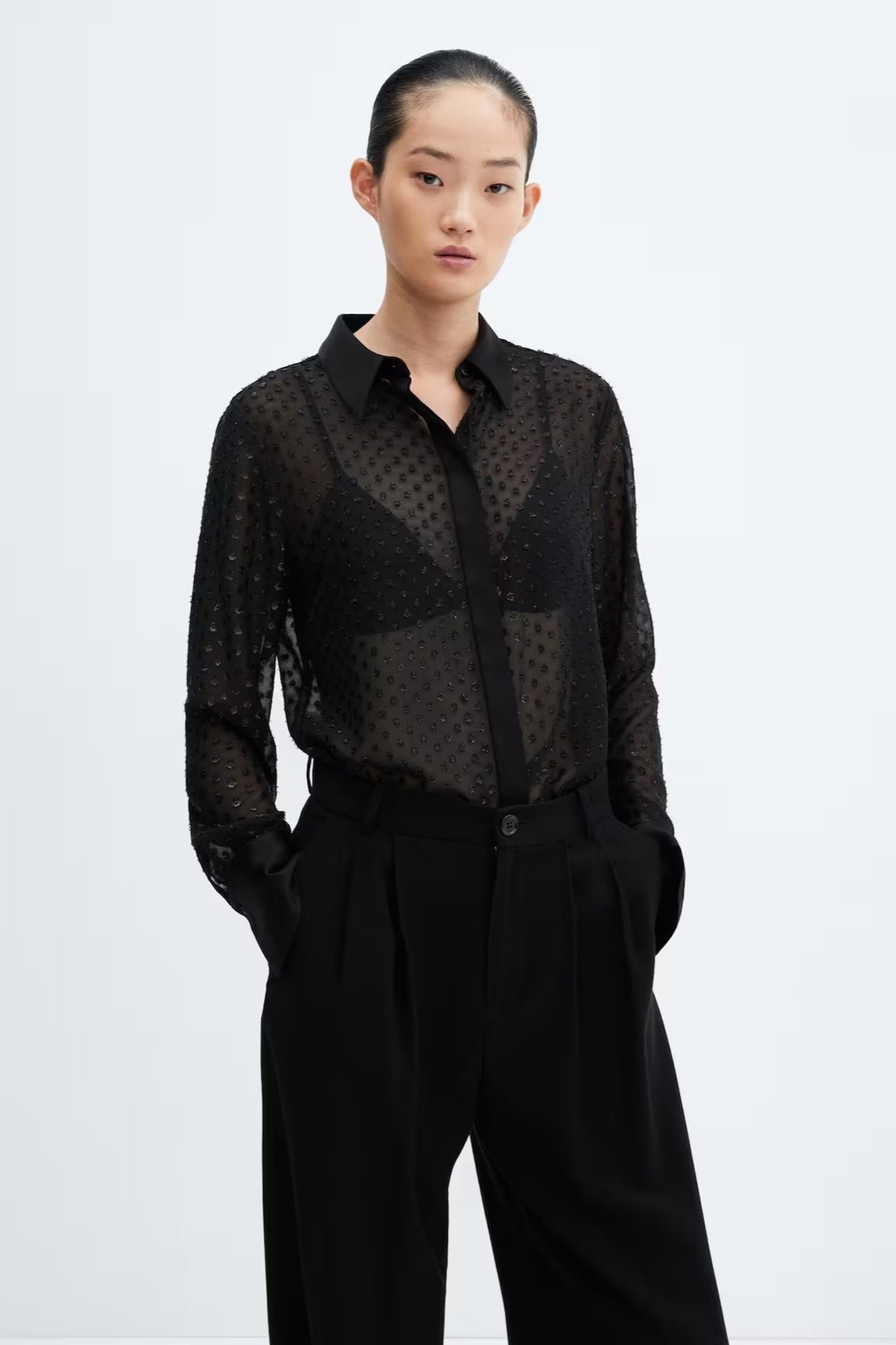 Chiffon Metallic Jacquard Sheer Loose Short Blouse