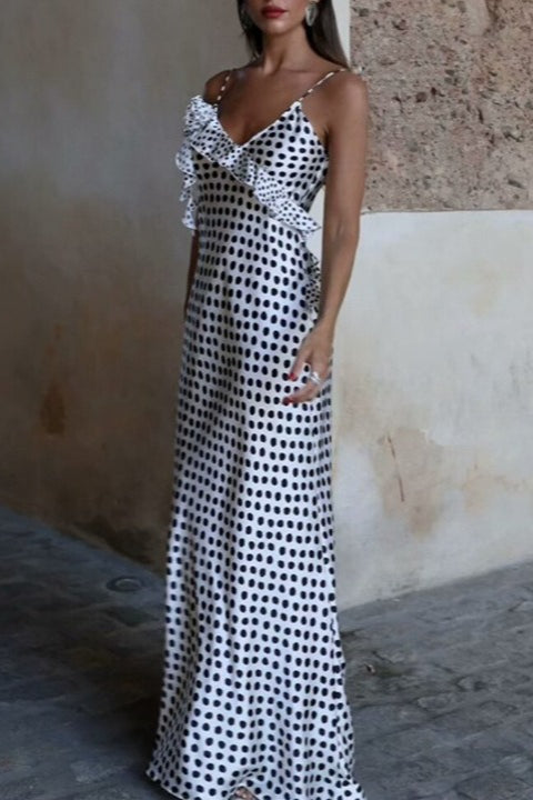 PolkaDot Tiered Trim Satin Silk Dress