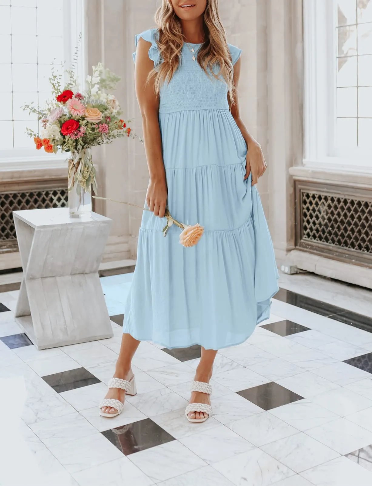 summer casual flowing short midi dress