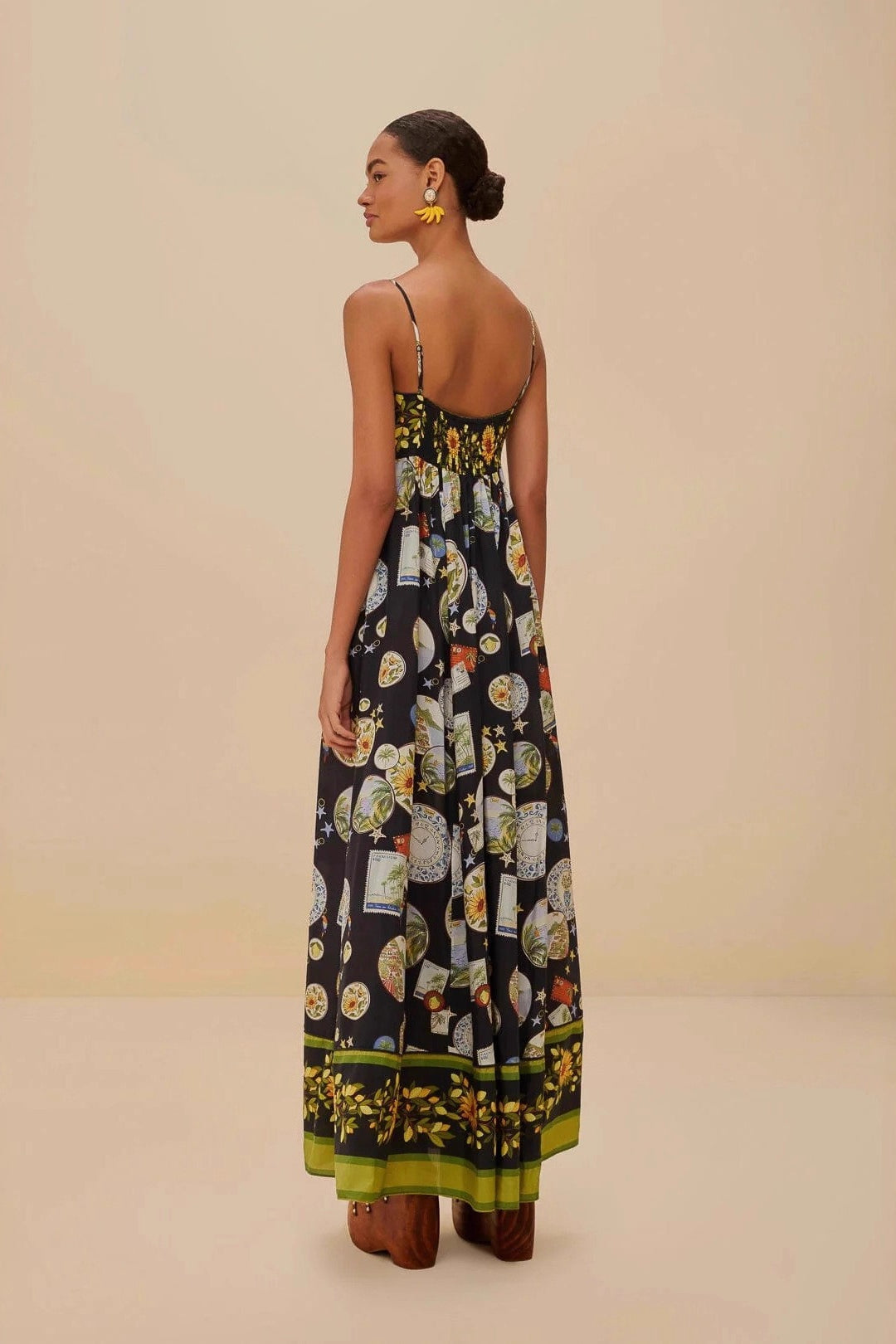 Artistic Print Linen Midi Slip Dress