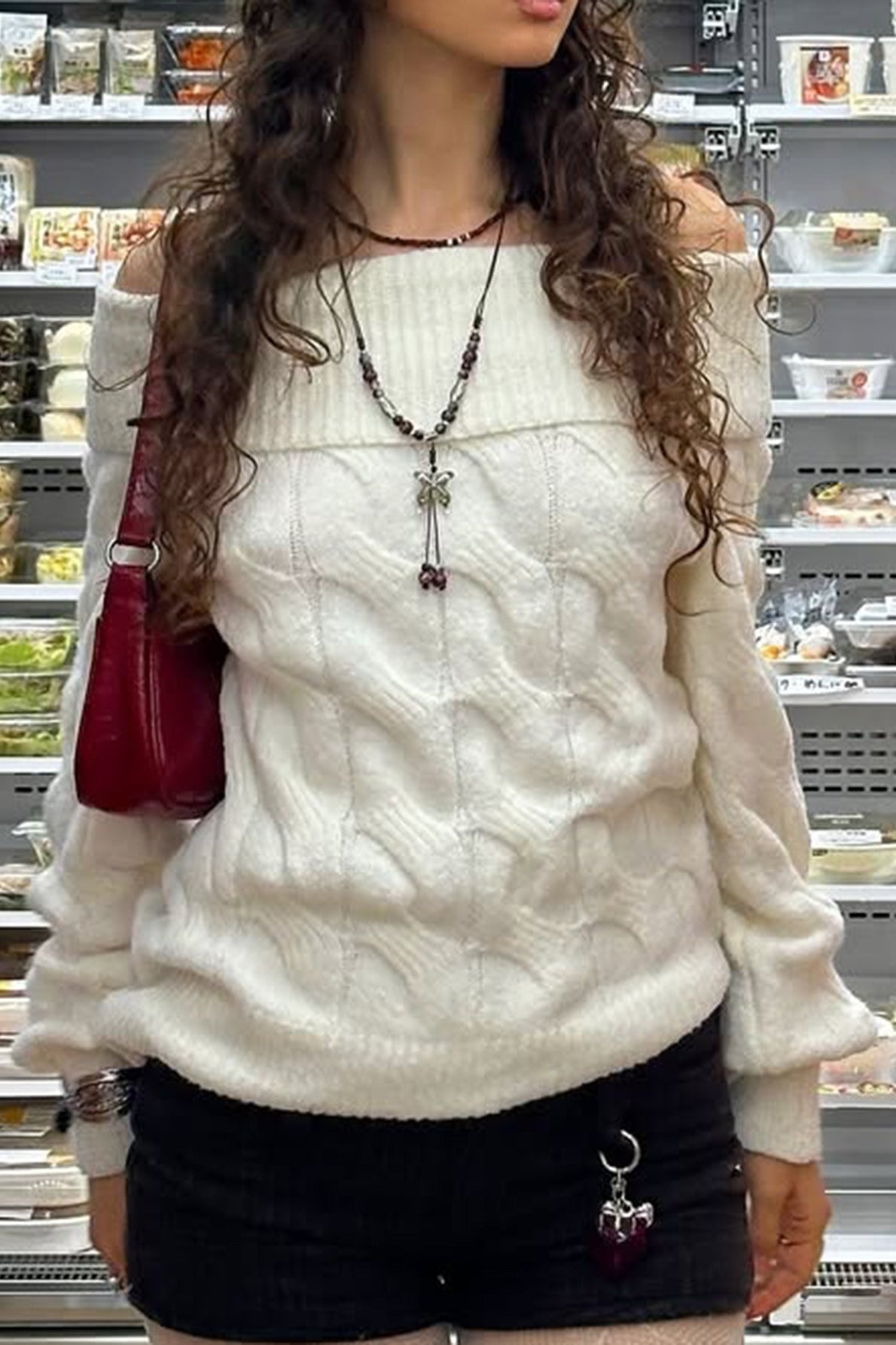 Ribbed Off Shoulder Knit Sweater