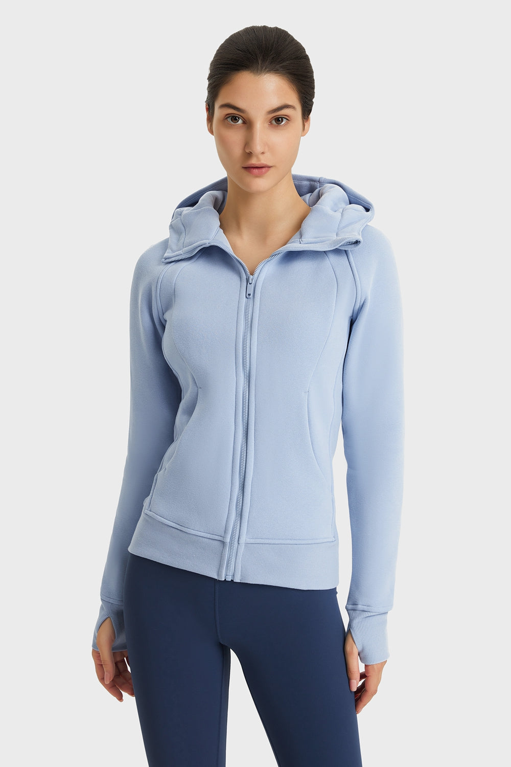 Zip Up Hooded Long Sleeve Thumbhole Fitted Sports Jacket