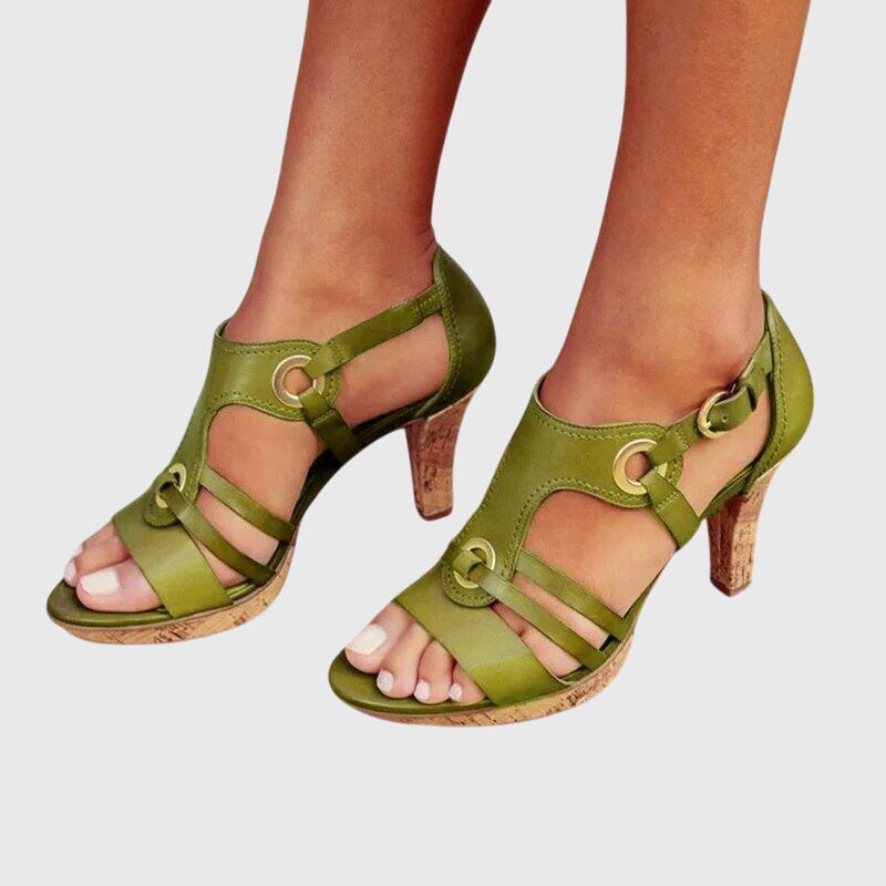 O-Ring Strappy Cork Platform Ankle Strap Heeled Sandals 3