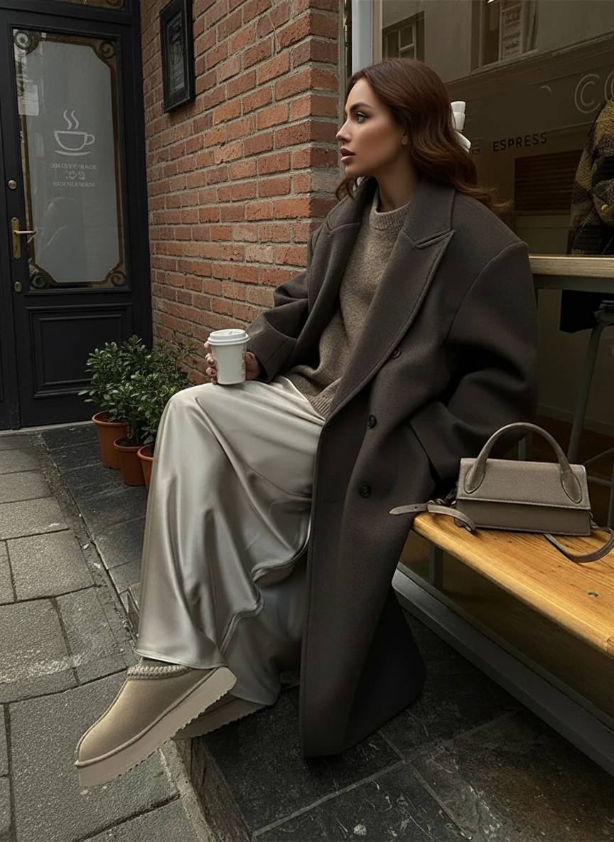 Solid DoubleBreasted TurnDown Overcoat