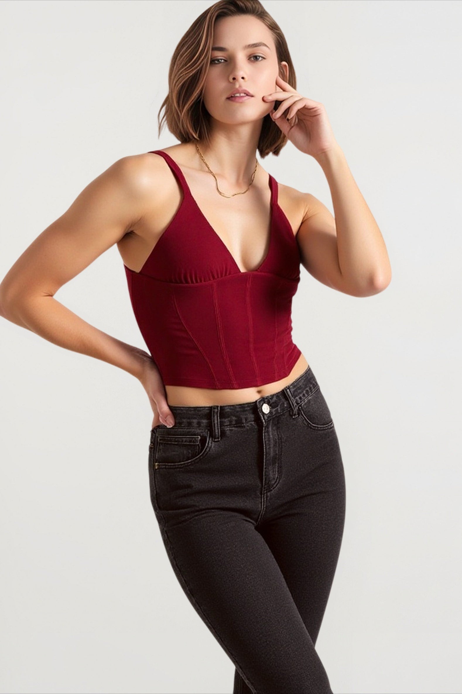 Plunge waist cinch cami top