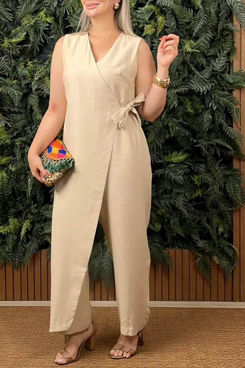 casual v neck cross strap jumpsuit