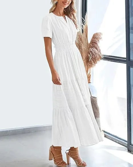 v-neck pleated puff sleeve dress black