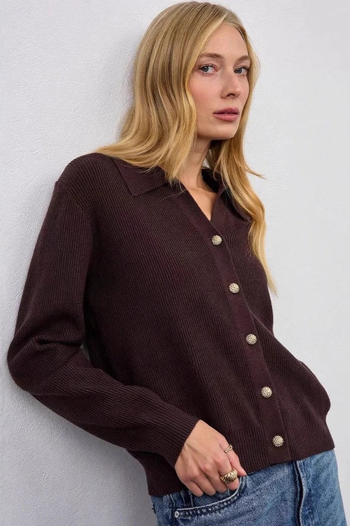 Single Button VNeck Knit Sweater