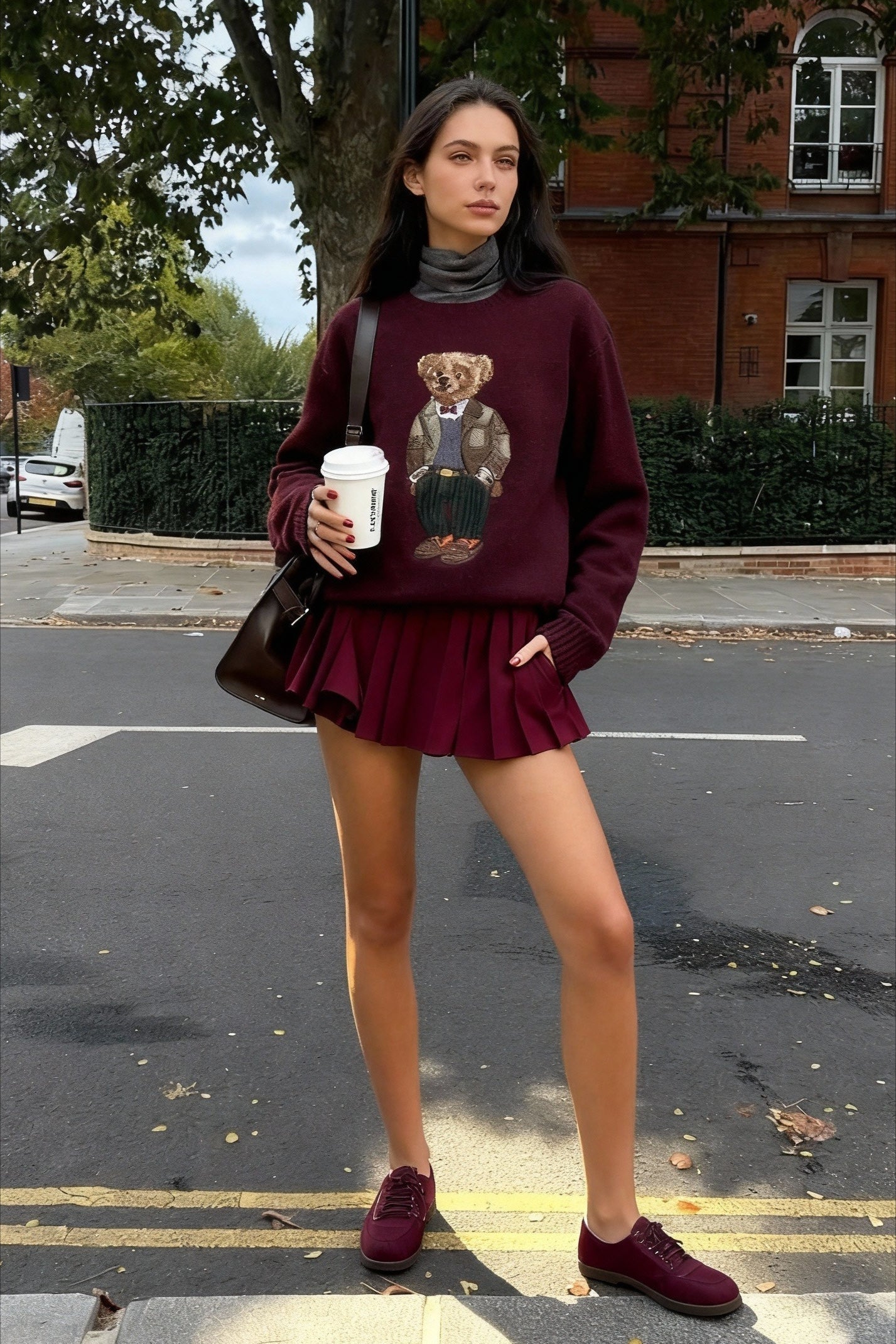Bear Embroidered Retro SlimFit Crew Neck Sweater
