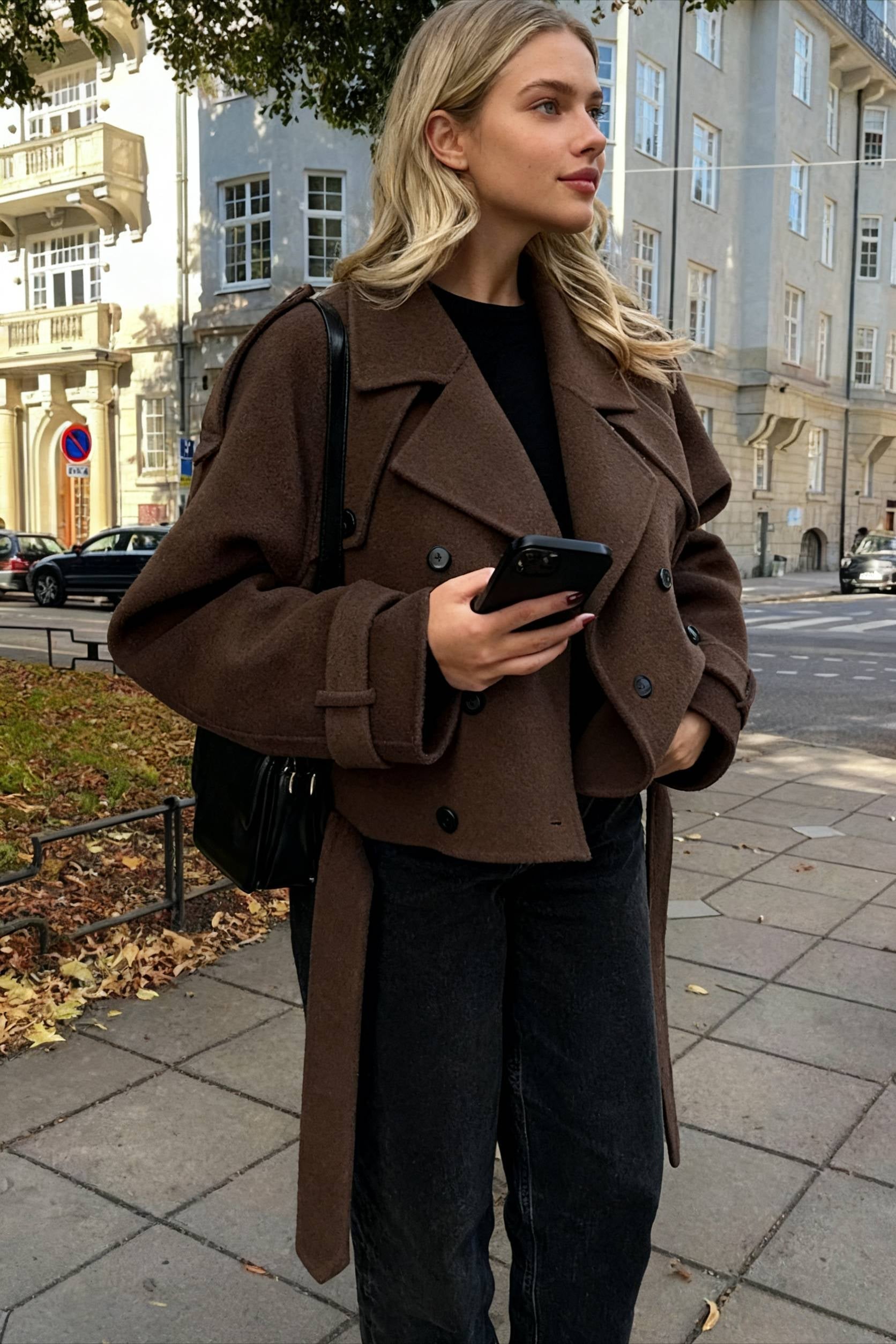 Wide Lapel Wool Blend Coat